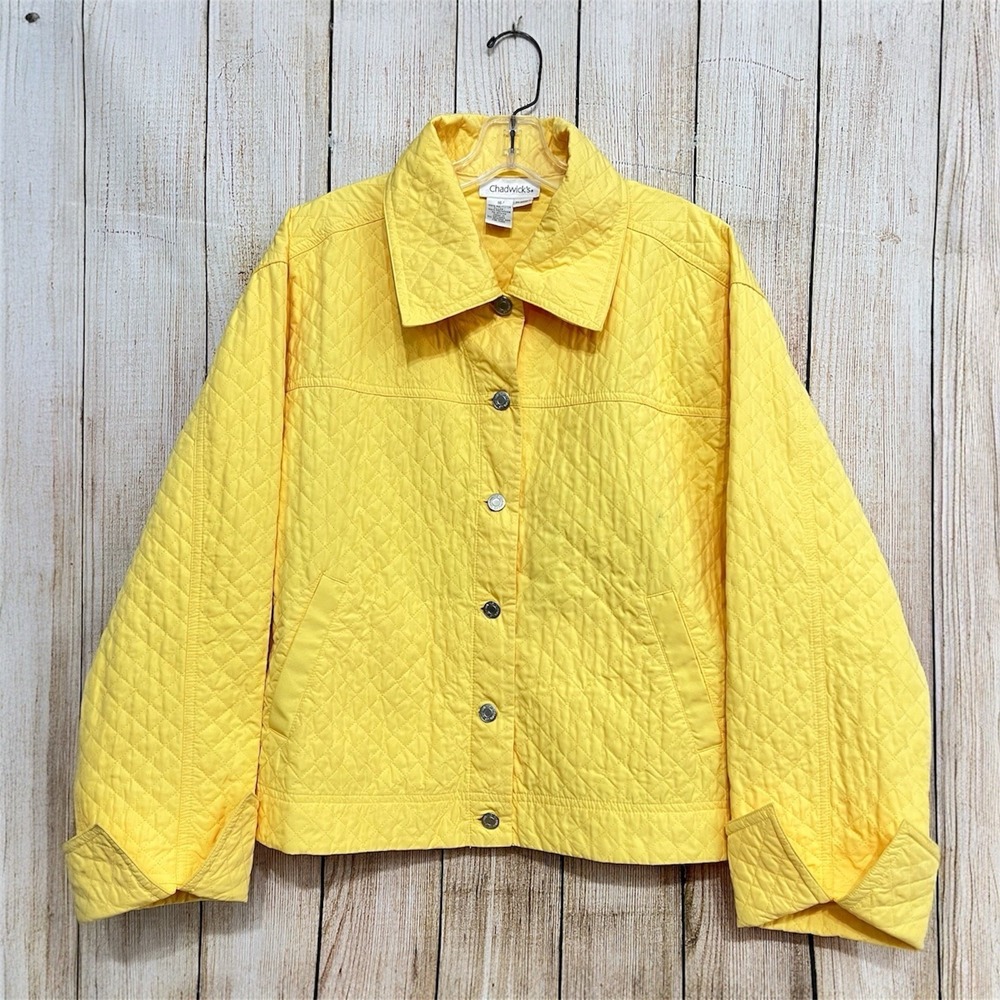 Vtg Women Butter Yellow Quilted Jacket Sz 16 Lightweight Cottagecore Preppy